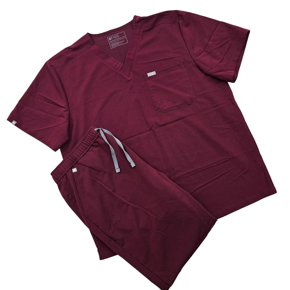 FIGS Scrub Set Mens XXL Top XL Joggers Burgundy Leon Tansen Technical Nurse